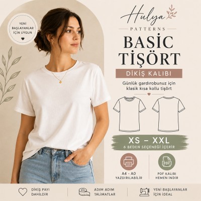 Kadın Kısa Kollu Basic Tişört PDF Dikiş Kalıbı
